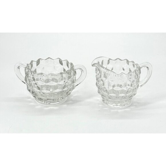 Vintage Fostoria American Pattern Glass Sugar Bowl & Creamer Set Cubed #811 - Picture 1 of 8